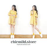 CHICMILD2016夏韩版可爱甜美娃娃裙木耳边显白姜黄色中袖连衣裙