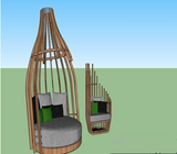 sketchup精品木制吊篮座椅休闲异形圆形木质吊椅景观小品SU模型