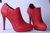 秋冬季款红色结婚鞋新娘高跟踝靴尖头及裸靴马丁靴单靴短靴女靴子