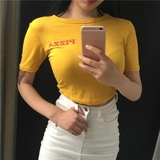 夏季韩版运动休闲短款高腰短袖t恤衫 字母印花修身显瘦露脐上衣女