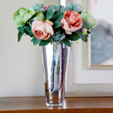 欧式大号创意镀银彩色玻璃花瓶摆件客厅 家居用装饰品水培富贵竹