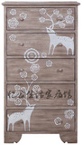 美式乡村实木做旧储物柜手绘驯鹿图案五斗储存柜 三斗柜玄关柜