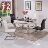 餐桌 客厅家具 圆形餐桌 可伸缩钢化玻璃6-8人黑白椭圆形餐台229