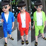 童装夏季男童潮酷韩版纯色小西装外套哈伦裤套装中小童时尚两件套