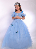 迪士尼仙蒂灰姑娘同款公主裙女童短袖婚纱礼服装儿童圣诞节裙子
