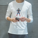2016潮牌男士长袖T恤圆领韩版宽松t恤青年学生超人创意简约上衣男