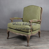 全实木美式乡村风格沙发椅/橡木特色面料单人椅/法式乡村风格沙发