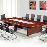 办公家具大型会议桌简约商务长条形开会桌实木木皮洽谈桌椅可定做