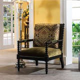 欧式老虎椅 美式实木布艺单人沙发 客厅休闲沙发椅 实木主人椅