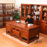 全实木花鸟镂空雕花办公桌中式明清仿古家具大班台写字台电脑桌