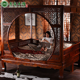 中式床实木床月亮床酒店床榆木床双人床架子床结婚床仿古家具1.8