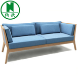 现代简约实木色水曲柳布艺沙发设计师款蓝色原木色大气新款创意
