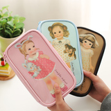 艾窝特价 韩国可爱洋娃娃小女孩多功能笔袋漆面皮PU护照包 化妆包