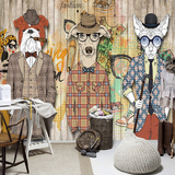 抽象个性木板木纹壁纸复古怀旧动物涂鸦服装店酒吧背景墙墙纸壁画