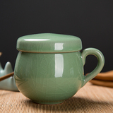 龙泉青瓷瓷器带盖茶水杯大容量办公陶瓷过滤嘟嘟杯茶具高温耐热水