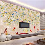 无缝大型壁画沙发客厅影视背景墙纸大理石手绘花鸟百鸟闹林图壁纸