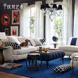 优梵艺术 雷泽美式布艺沙发小户型客厅家具可拆洗布艺沙发组