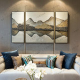 客厅装饰画现代简约沙发背景墙 手绘抽象叠山油画三联画大厅油画