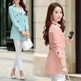 2016新款秋装韩版气质双排扣修身显瘦大码风衣女中长款长袖外套