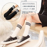 日系个性淑女堆堆袜纯棉中厚三杠竖条纹短靴袜套中筒袜子学生长袜