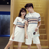 夏装新款韩版流苏民族风男女同学情侣装中长款圆领短袖棉麻T恤衫