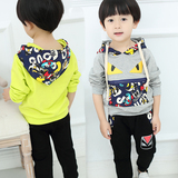 童装秋装2016新款韩版男童长袖1-3-4-5岁套装宝宝连帽运动两件套