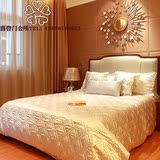 新中式双人床 水曲柳实木样板房床 酒店宾馆布艺床中式会所家具