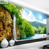 自然山水风景瀑布3D立体墙纸墙布客厅沙发电视背景墙壁纸无缝壁画
