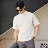 韩国东大门代购男装 16夏季薄款半高领短袖T恤 纯色质感韩版简约