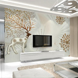欧式简约客厅电视背景墙纸3d立体无纺布壁纸无缝卧室大型壁画麋鹿