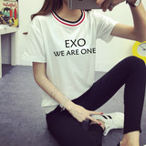 韩版新款EXO衣服夏装男女装同款短袖t恤宽松显瘦百搭圆领学生上衣