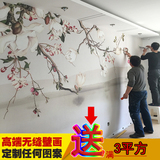 一整张客厅沙发电视背景墙纸书法现代中式3d手绘花鸟壁纸壁画墙布