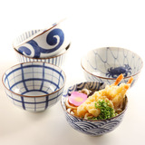 波佐见-日本进口陶瓷餐具有田烧釉下彩蓝绘变绘中面碗(单品)礼品