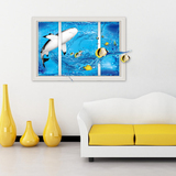 创意假窗墙贴纸装饰客厅沙发宿舍背景卧室玄关3D立体鲨鱼窗户贴画