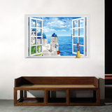 希腊爱琴海墙贴假窗风景画卧室客厅餐厅装饰贴画玄关楼道过道贴纸