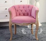 外贸美式法式实木沙发椅子欧式简约布艺带扶手餐椅休闲实木小椅子