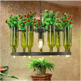 美式餐厅吊灯田园植物花草吊灯吧台艺术装饰创意个性玻璃酒瓶