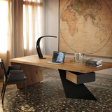 美式复古办公桌椅实木电脑桌台式家用简约现代铁艺老板桌创意书桌