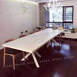 北欧实木餐桌铁艺简约长方形书桌办公会议桌工作台小户型创意家具