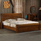 纯实木床 榆木雕花床 厚重全实木双人床1.5 1.8米中式高箱储物床