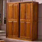 纯实木衣柜 推拉门移门两门1.6米衣橱榆木衣柜小户型中式滑门衣柜