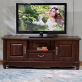 美式电视柜 全实木黑胡桃色电视柜组合欧式地柜法式客厅简约家具