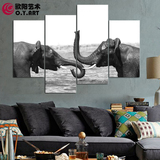 美式现代装饰画大象挂画黑白动物无框画东南亚客厅挂画办公室壁画