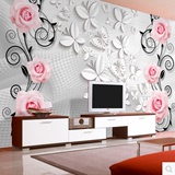 客厅卧室电视背景墙壁纸 温馨浪漫欧式大型壁画 3D立体玫瑰花蝴蝶