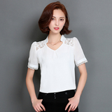 夏季蕾丝雪纺衫2016韩国代购大码女式打底衫上衣修身百搭短袖T恤