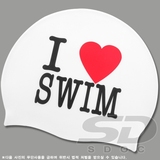 SD韩国 男女硅胶游泳帽 时尚防水 成人大童可佩带 白色爱心字母