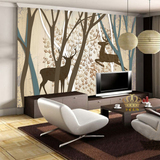 北欧风格立体艺术壁画客厅卧室电视复古背景墙3D个性麋鹿宜家墙纸