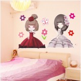 韩版花花姑娘可移除墙贴纸客厅儿童房卧室幼儿园卡通房间装饰贴画