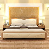 现代简约北欧风格实木大床双人床2米2.2米宜家软靠真皮简欧水曲柳