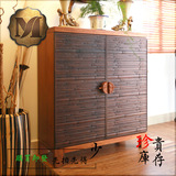摩缇 东南亚风格槟榔色家具 竹节纹雕刻实木鞋柜 带柜门中式玄关